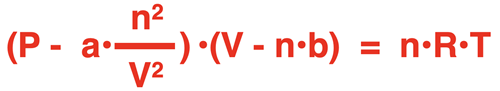 (P - a•(b^2/V^2)•(V - n•b) = n•R•T