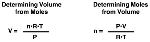 Equations - V = nRT/P and n = PV/(RT)